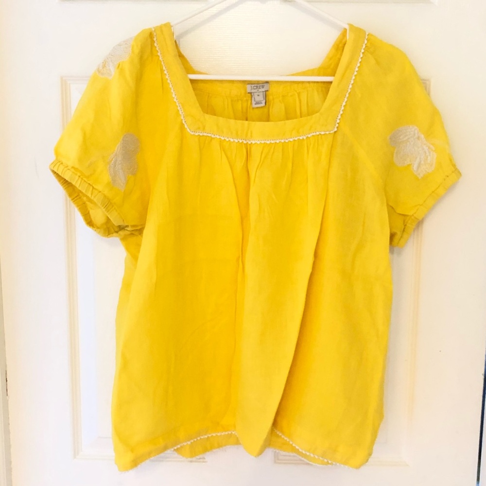 J. Crew Embroidered Linen Blouse in Lemon Yellow